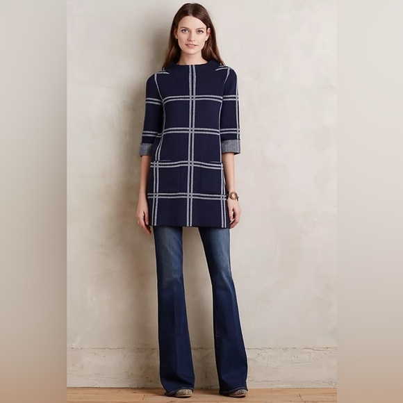 Anthropologie Moth Blue Window Paned
Wool Blend Mock Neck Tunic Sweater - Size S - Picture 10 of 10